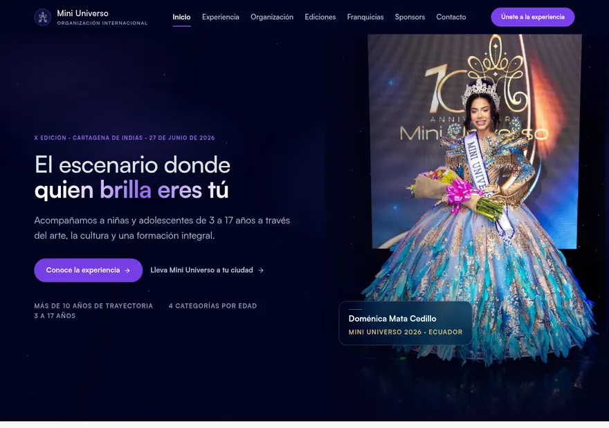 Web de Mini Universo con el rebranding y el sitio del décimo aniversario.
